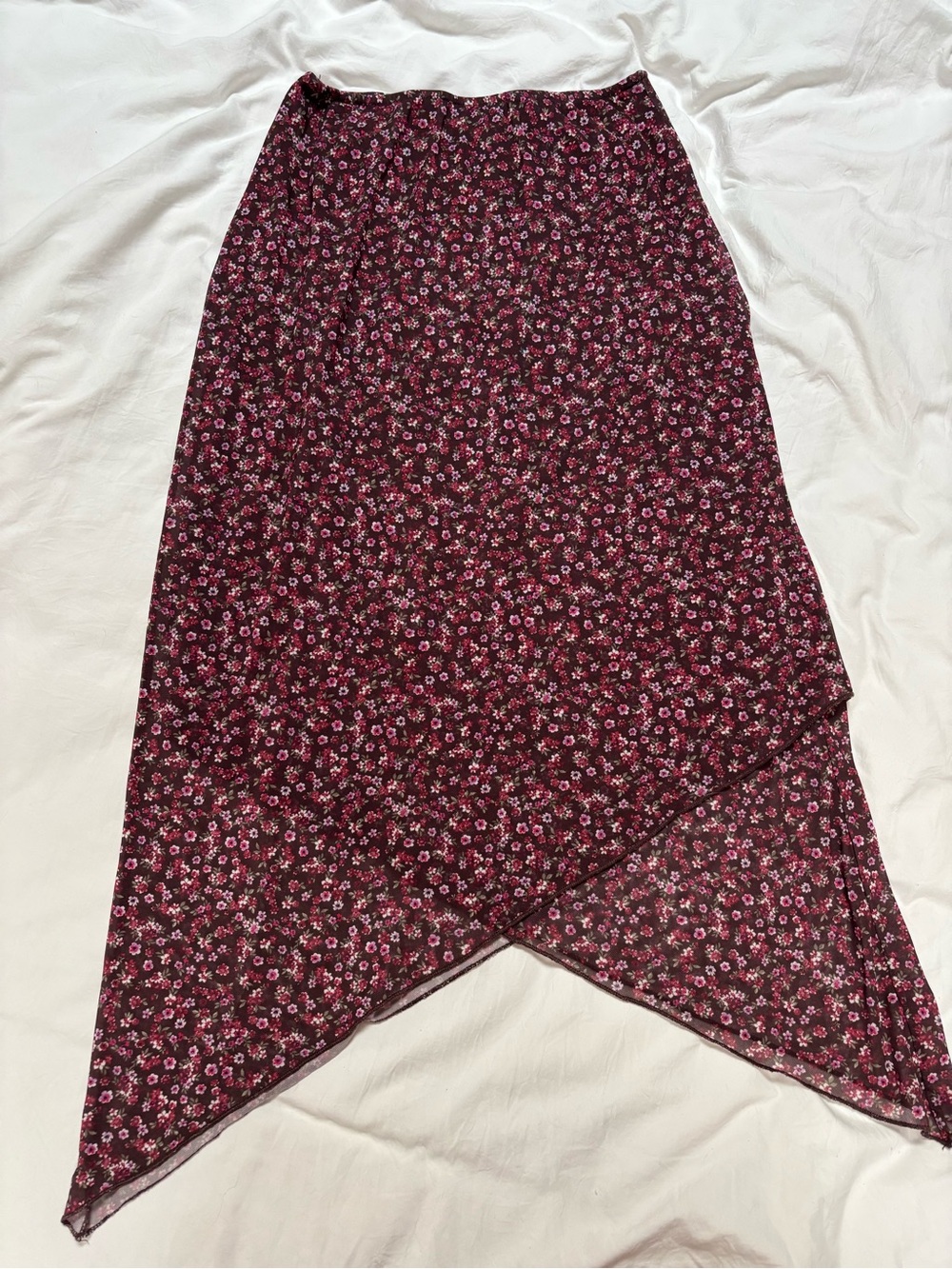 RSQ Burgundy Floral Asymmetrical Midi Skirt